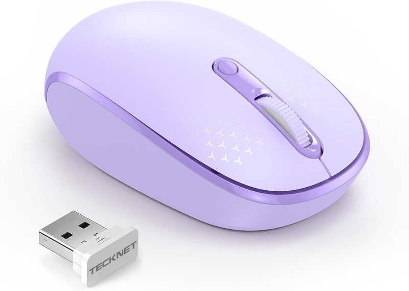 TECKNET Wireless Mouse, 2.4G Quiet Computer Mouse with USB Receiver, 4 Buttons Portable Cordless Mice for Chromebook, Laptop, PC, Mac, 800/1200/1600 DPI - Purple - Image 1